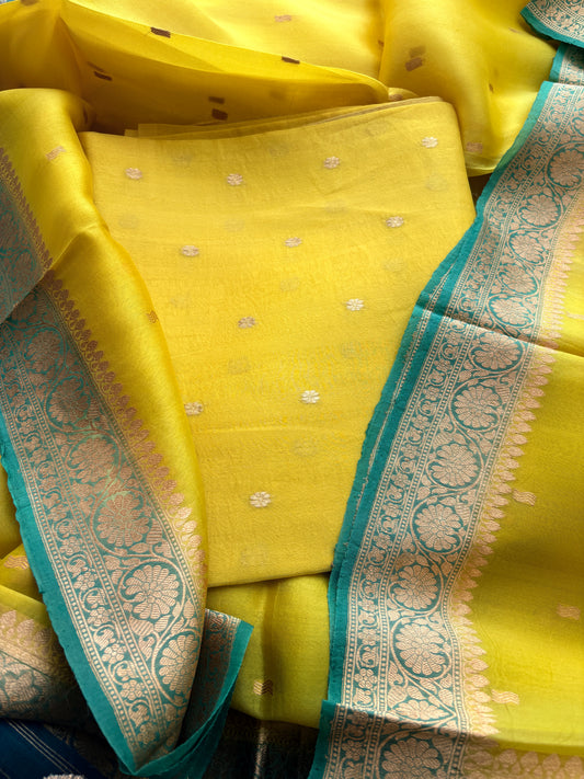 Yellow kora suit with shaded dupatta