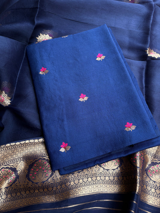 Blue Chiniya kora silk suit set