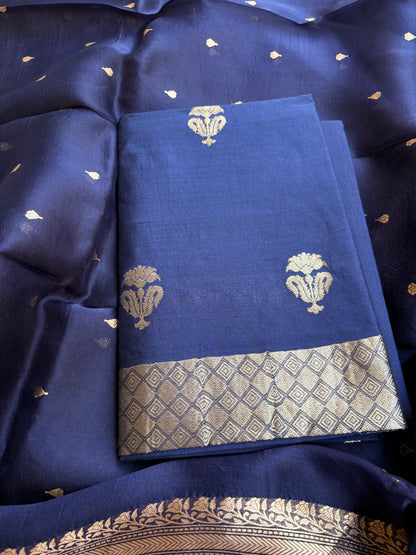Blue Chiniya silk kora dupatta suit set