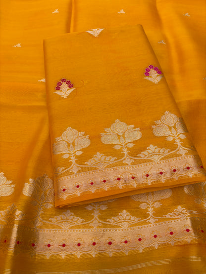 Yellow pure kadhwa silk  3 piece suit