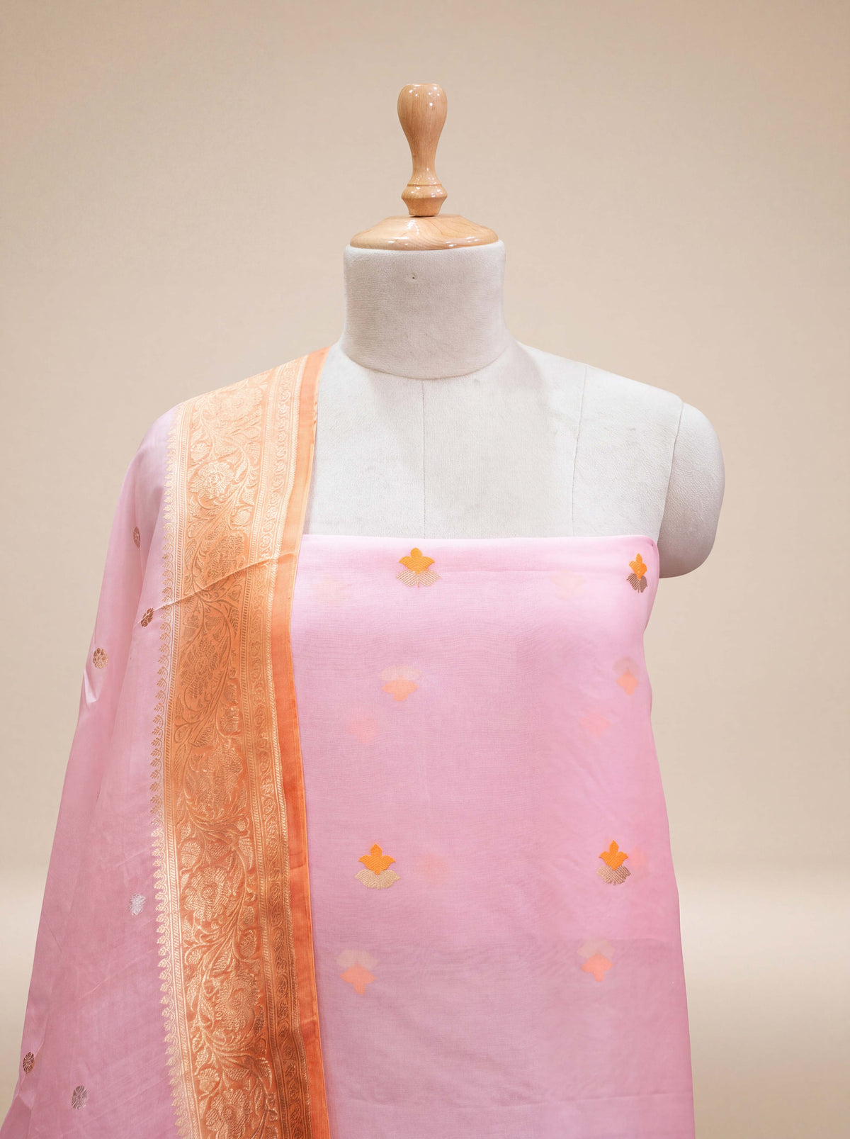 Pink kora silk suit with shaded dupatta