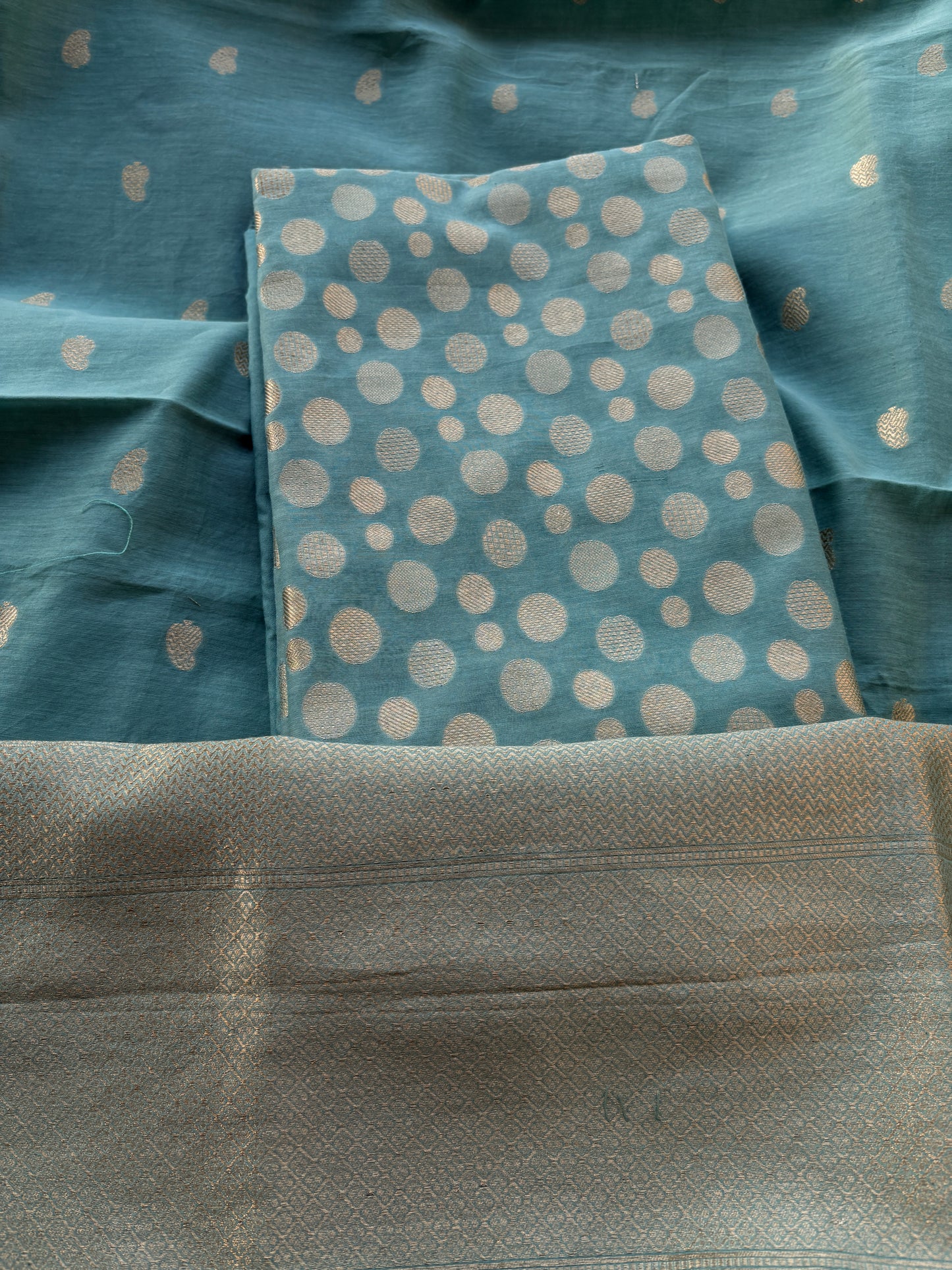 Blue cotton silk suit set