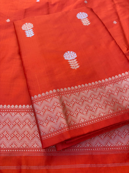 Orange katan by katan kadhwa silk 3 piece suit set