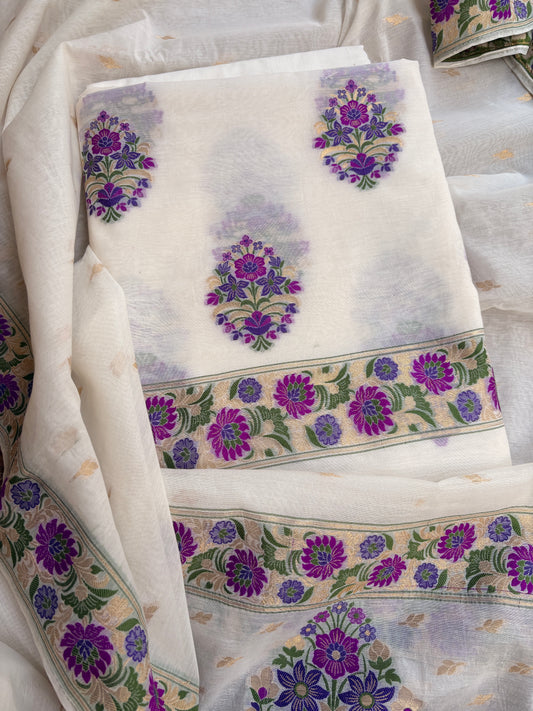 White base meenadar suit set