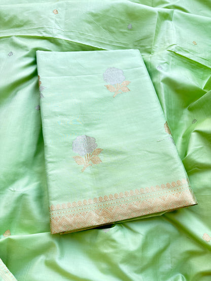 Light green katan by katan  silk kadhwa suit set