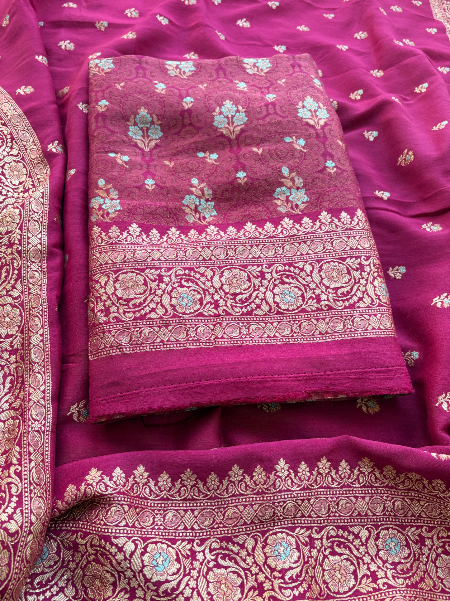 Pink moonga silk kadhwa suit set