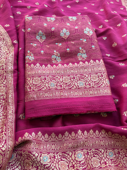 Pink moonga silk kadhwa suit set