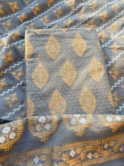 Grey Chanderi Jamdani weaving suit set