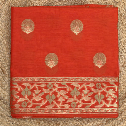Orange Chanderi paithani suit set