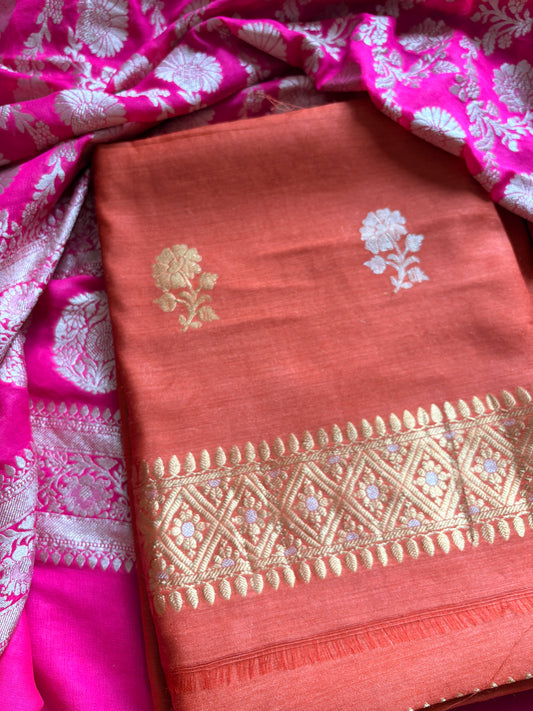Rust moonga silk kurta, bottom and Khaddi georgette dupatta