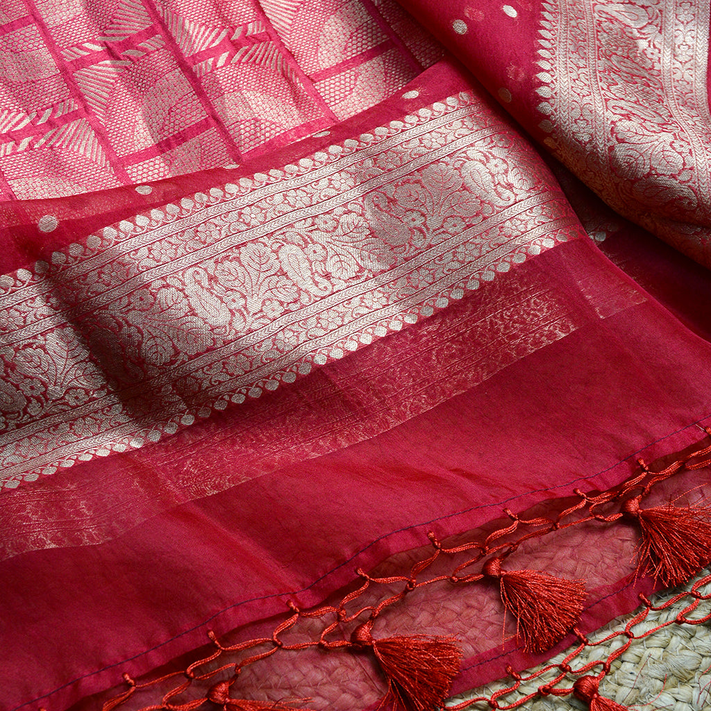 Red pink kora brocade suit set