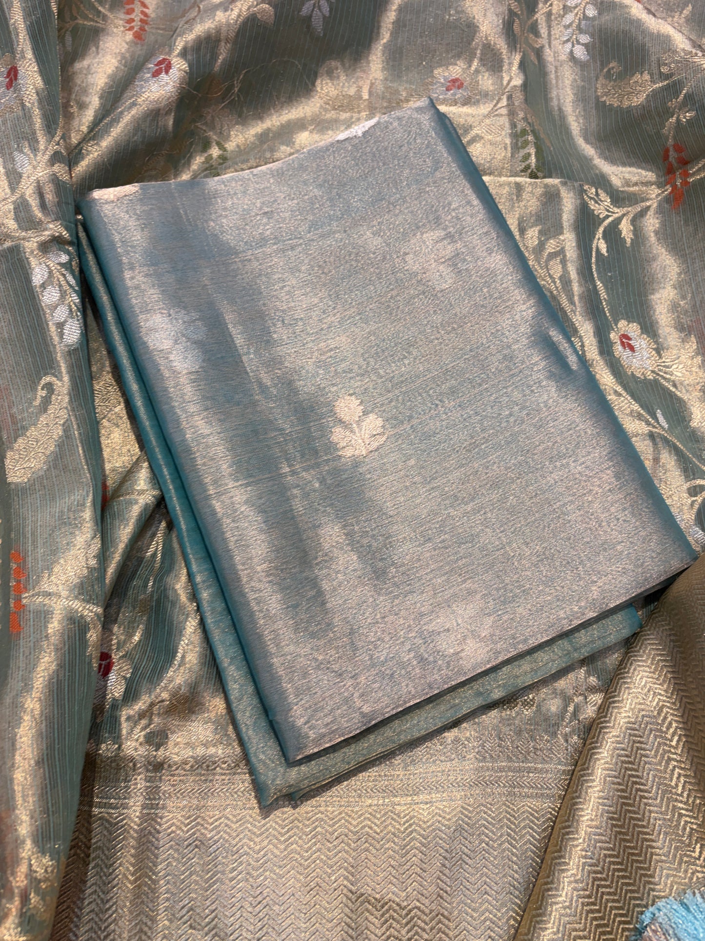 Blue tissue kadhwa suit set