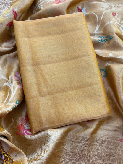 Yellow tissue suit with Kota tissue tilfi dupatta
