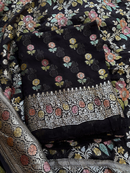 Black meenadar Khaddi georgette suit set