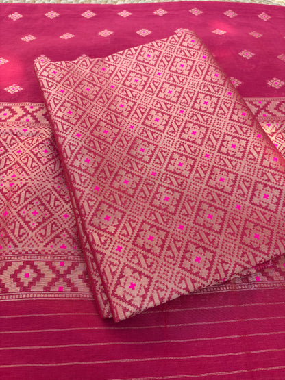 Red Chanderi jamaani weaving 3 piece suit set