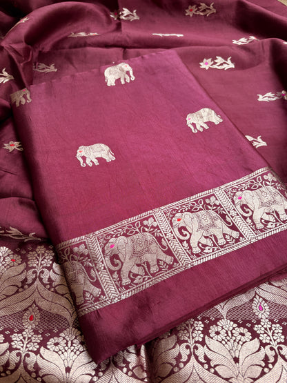 Maroon pure silk kadhwa suit set