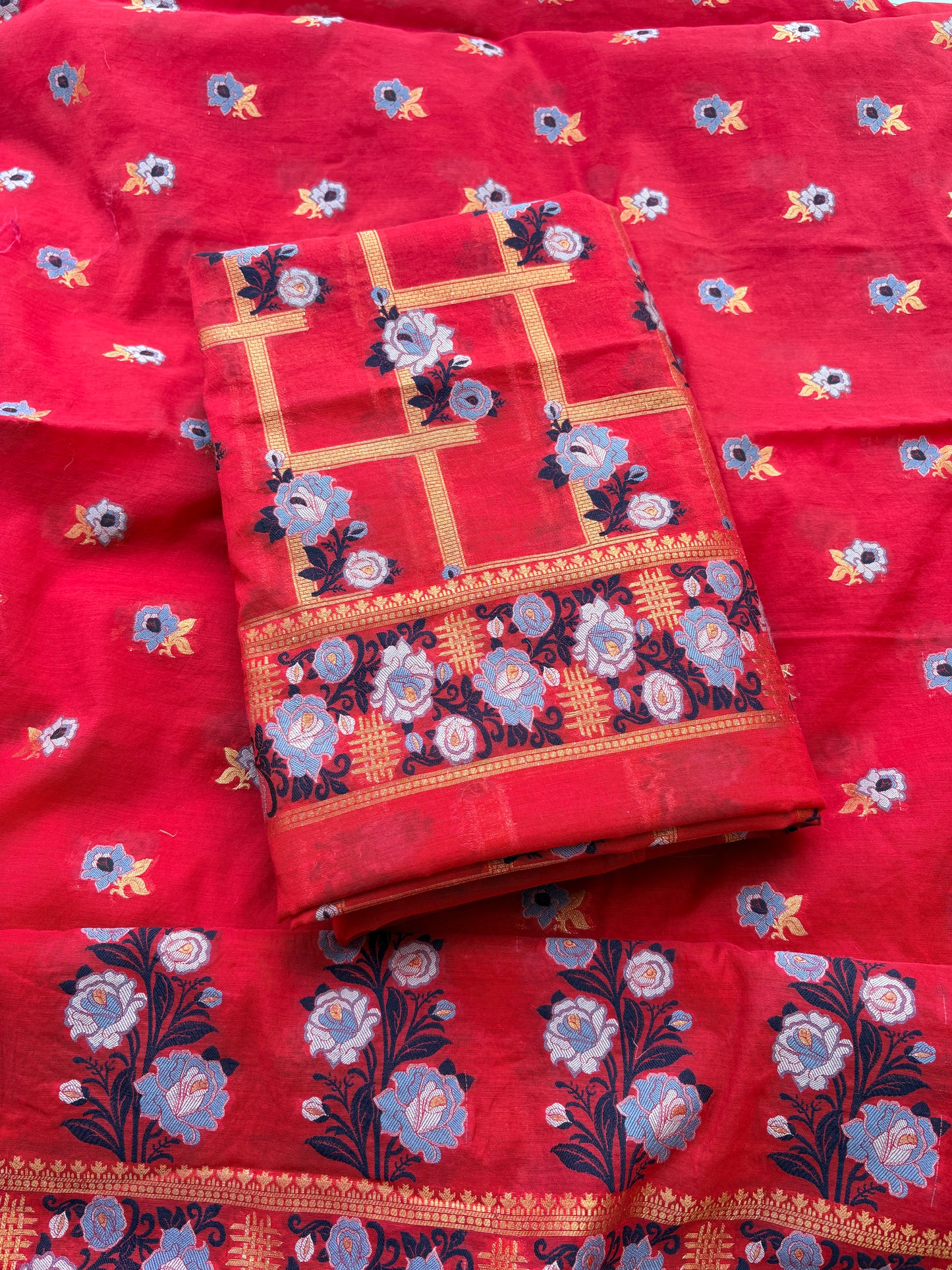 Red Mul Chanderi  resham weave suit set
