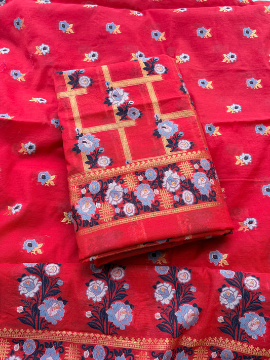 Red Mul Chanderi  resham weave suit set