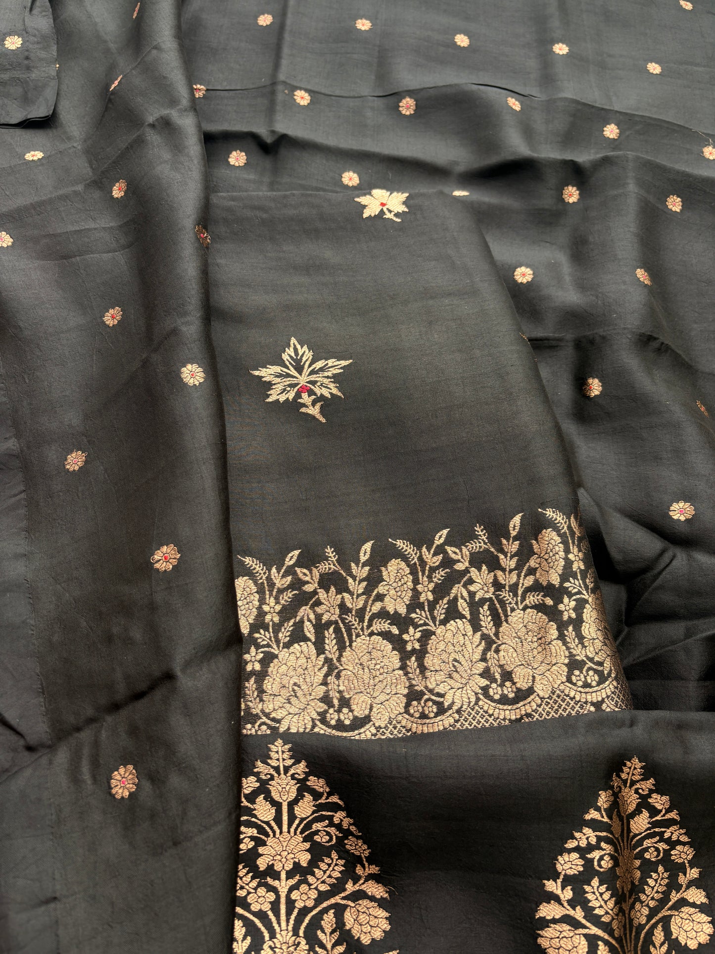 Black mango silk kadhwa suit set