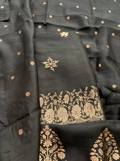 Black mango silk kadhwa suit set