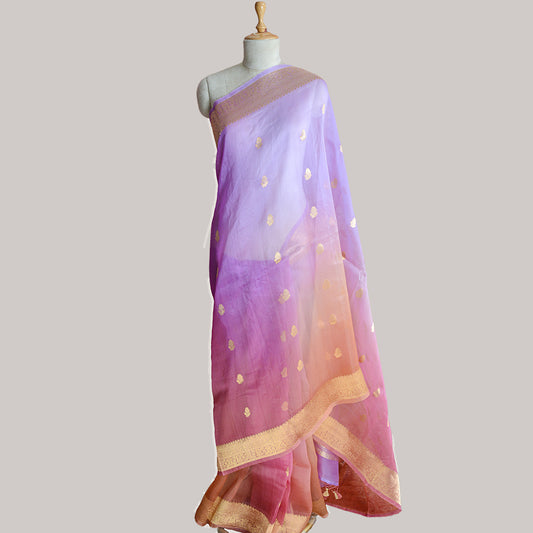 Lavender shaded kora silk saree