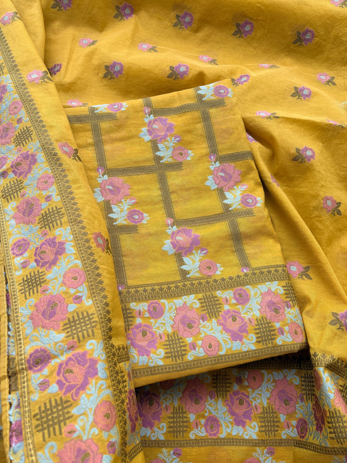 Mustard Resham weave meenadar mulchanderi suit set