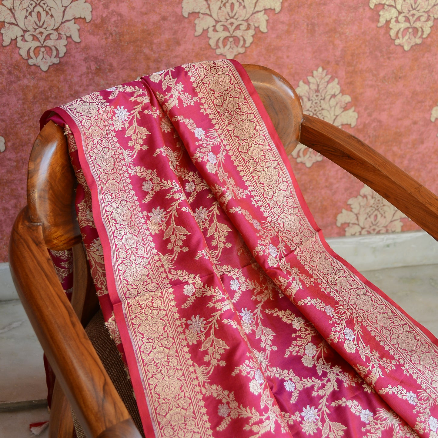 Pink red katan silk dupatta