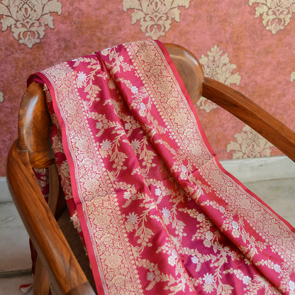 Pink red katan silk dupatta