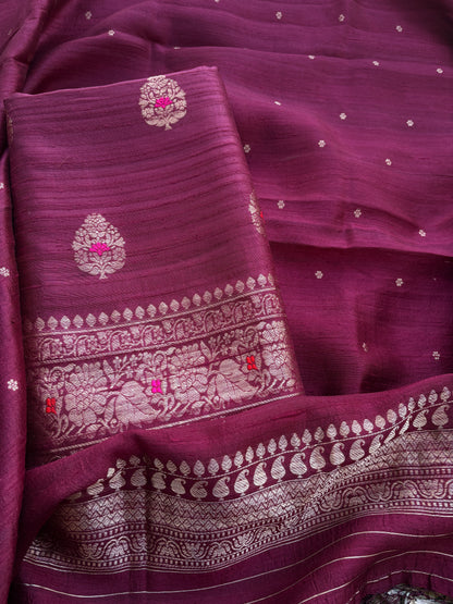 Wine raw silk tussar kadhwa suit set