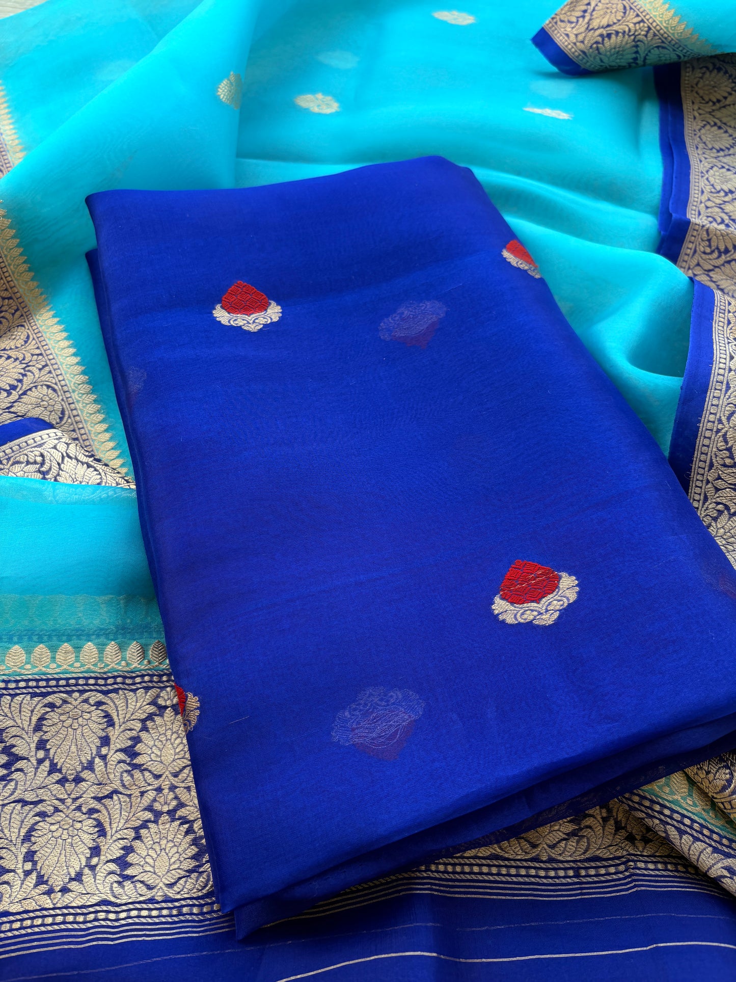 Blue kora kadhwa silk suit set