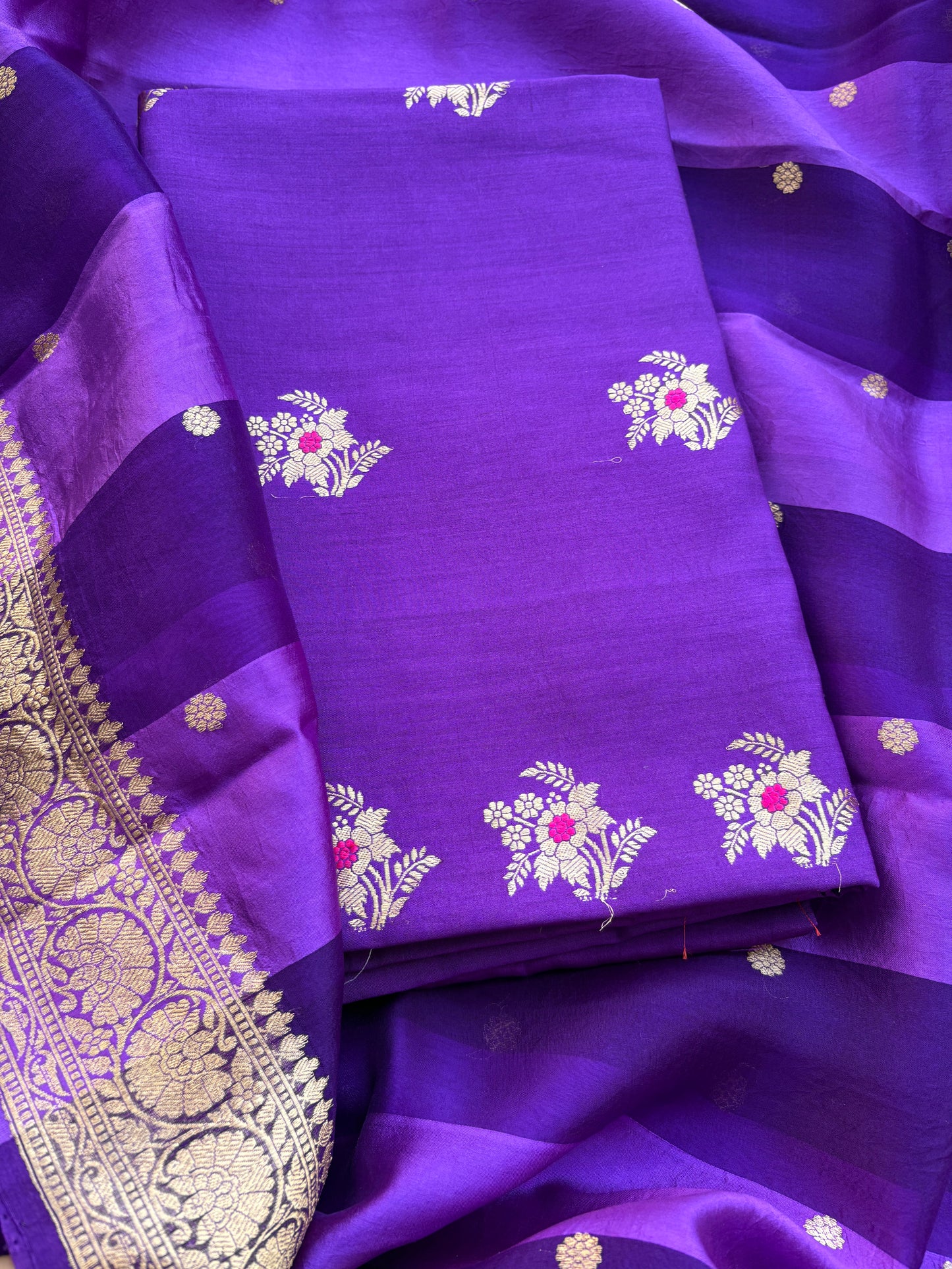 Purple Chiniya silk kadhwa , kora silk dupatta
