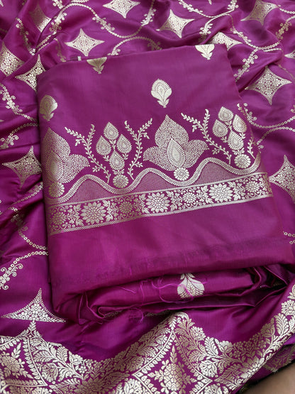 Wine mashru silk 3 piece suit set