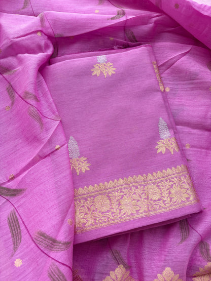 Pink cotton kadhwa silk suit set