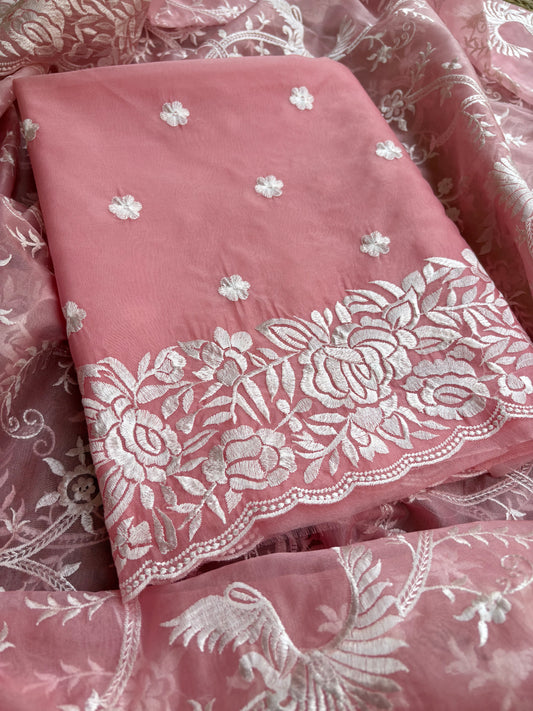 Peach kora embroidered 3 piece suit set
