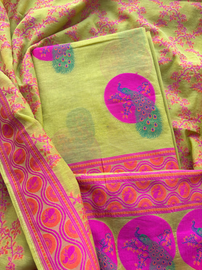 Lime Chanderi peacock weaving suit set