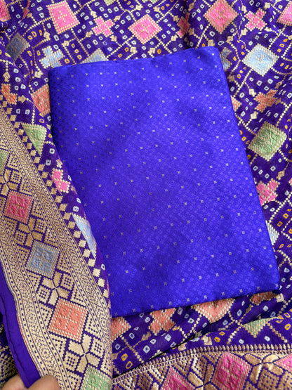 Blue katan silk with bandhani dupatta