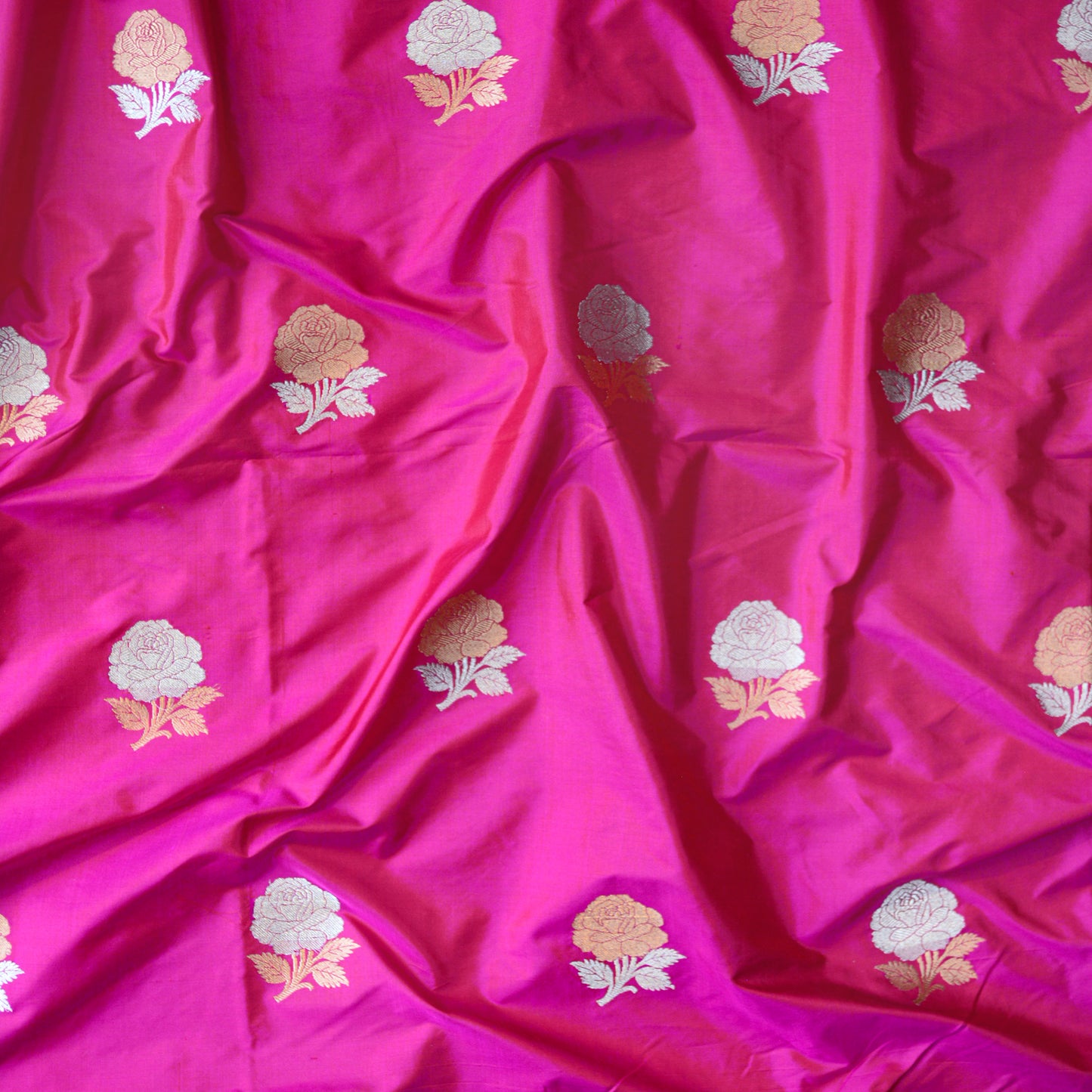 Pink katan silk flower booti fabric