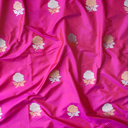Pink katan silk flower booti fabric