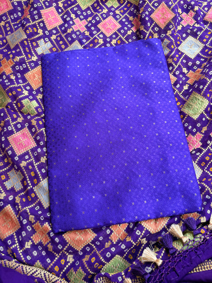Blue katan silk with bandhani dupatta