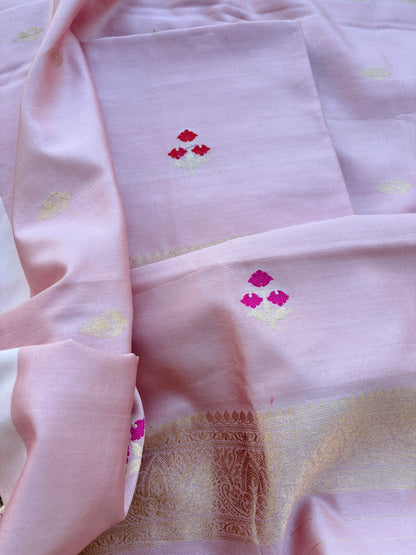 Pink Chiniya silk 3 piece suit set