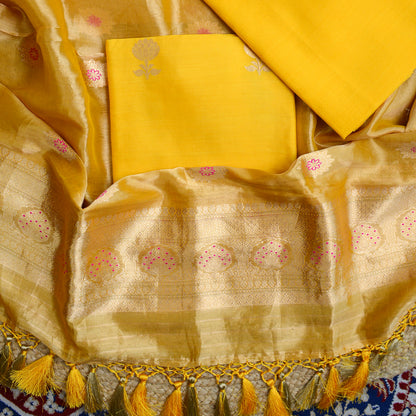 Yellow Chiniya silk kadhwa suit with tissue dupatta( FM 24)