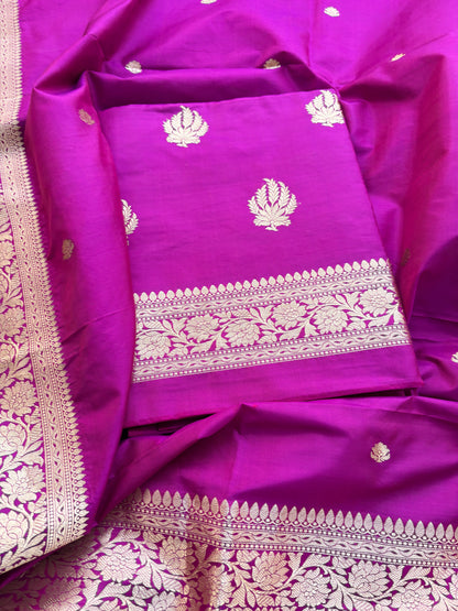 Magenta katan by katan silk kadhwa suit set