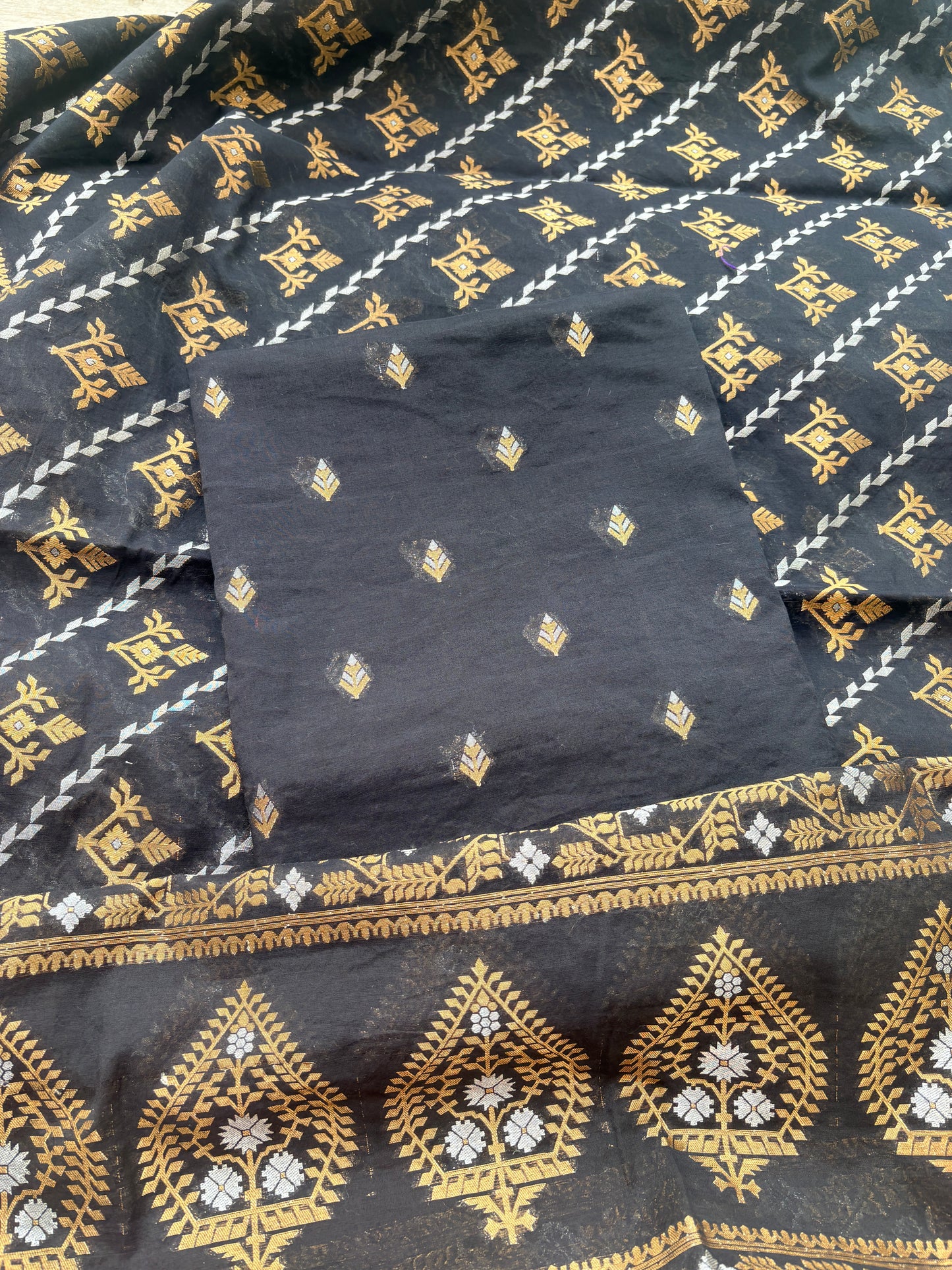 Black Jamdani Weave  Chanderi  suit set