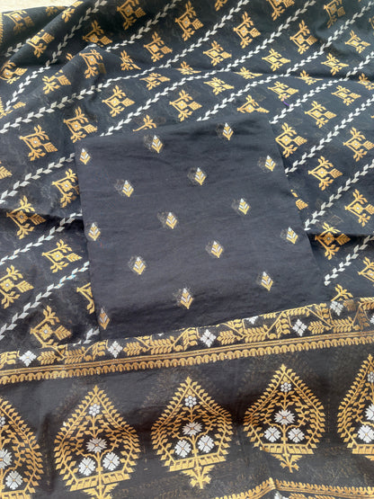 Black Jamdani Weave  Chanderi  suit set