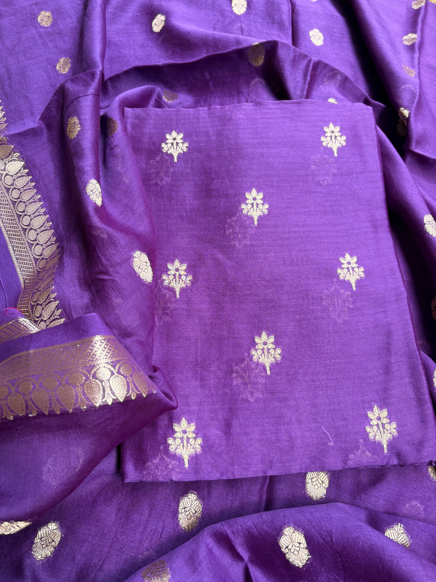 Purple Chanderi silk 3 piece suit set
