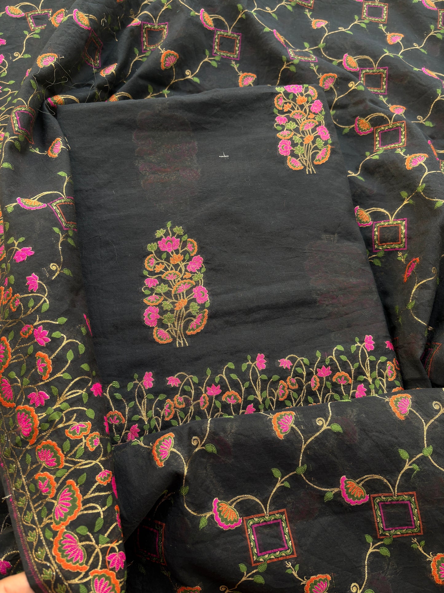 Black Chanderi Meena jari weaving suit set