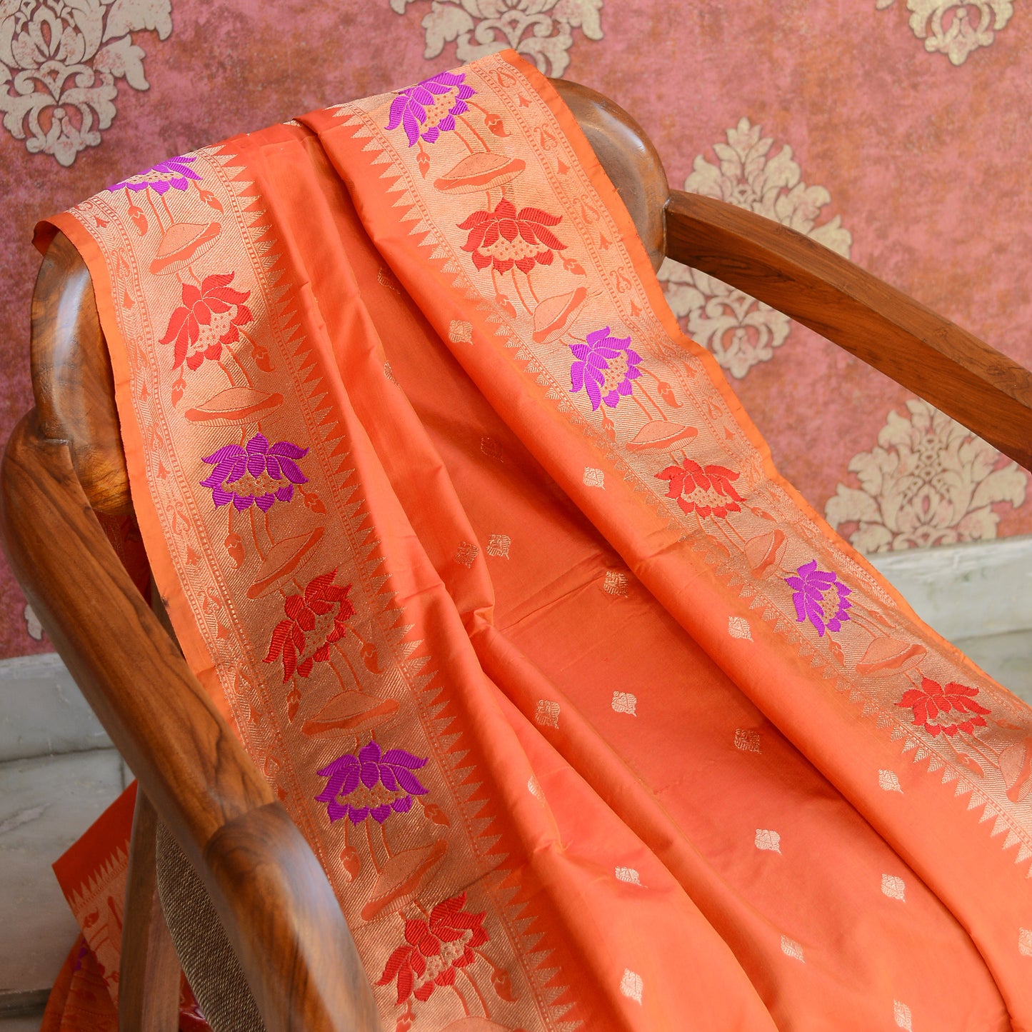 Orange katan silk kadhwa dupatta