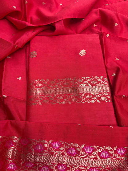 Red Chiniya silk 3 piece suit set