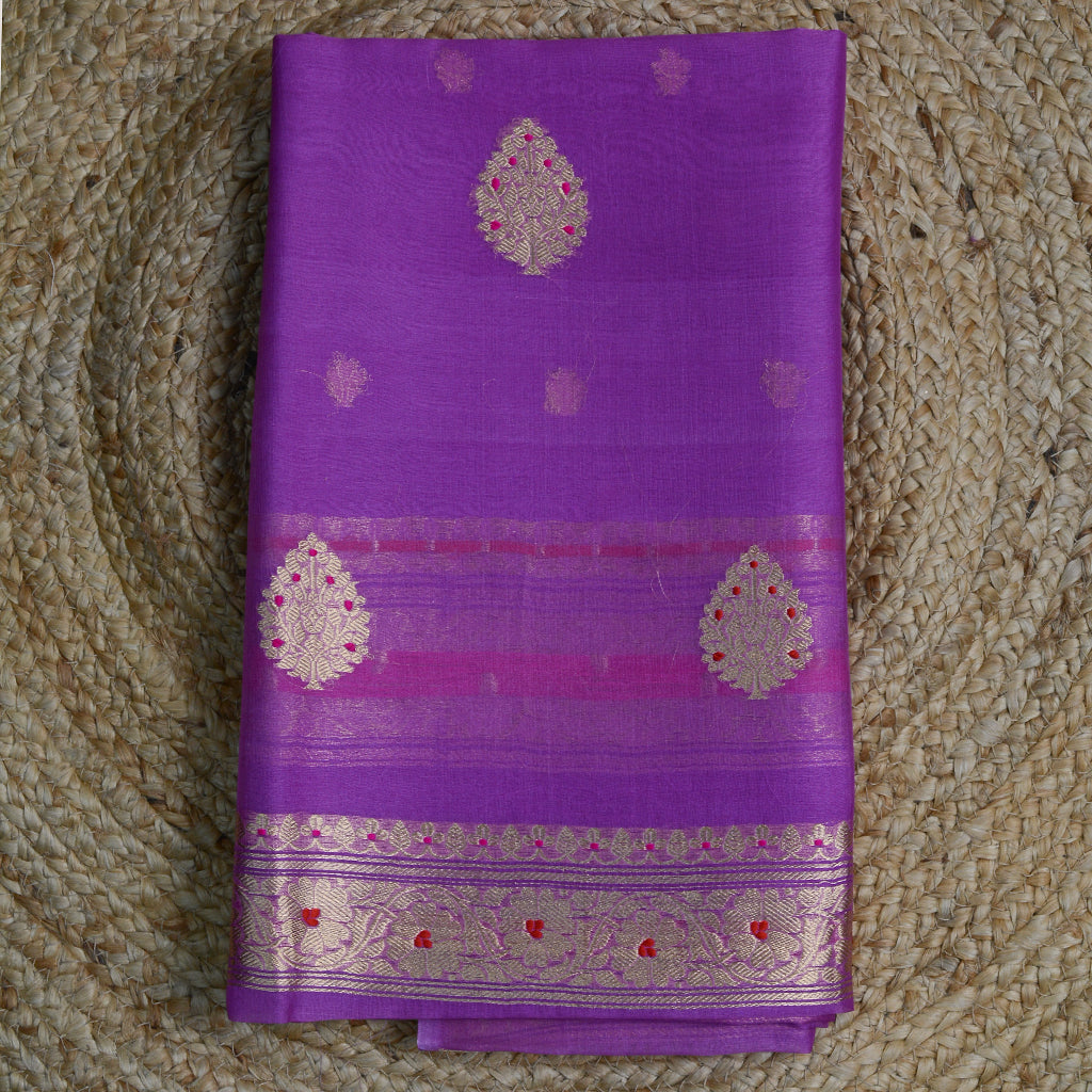 Purple kora silk with rangkat kora dupatta
