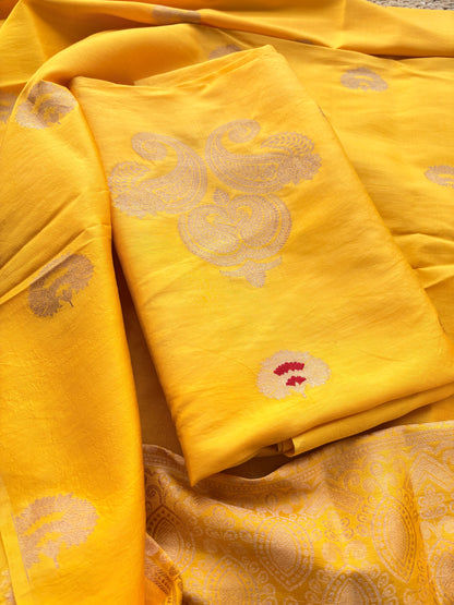 Yellow mango silk kadhwa suit set